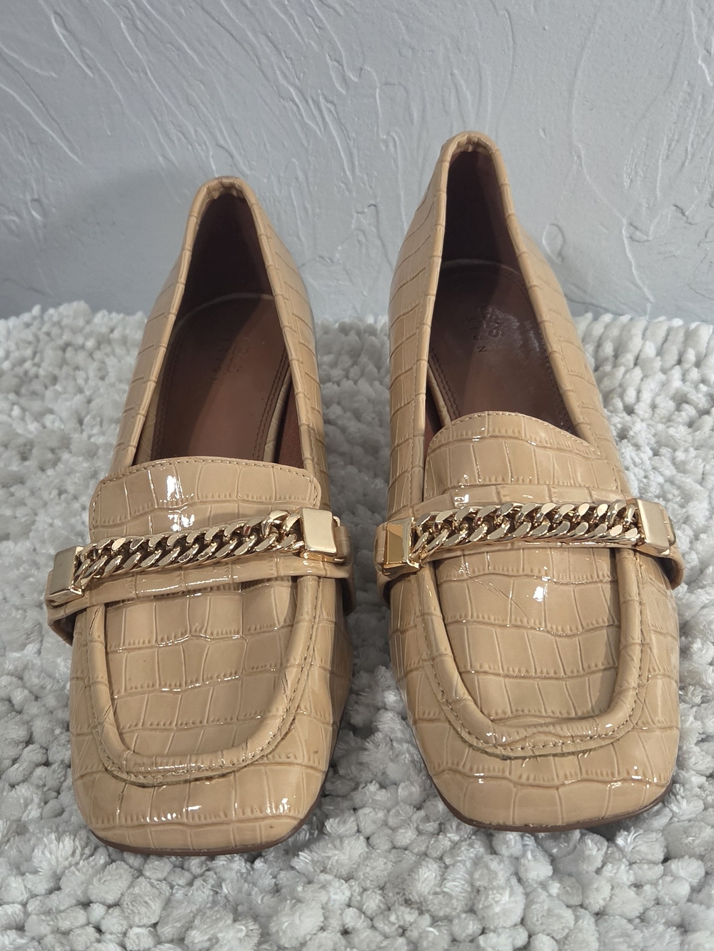 ASOS Design Loafers US 9 Tan Croc Embossed Preppy Academia Office Chic